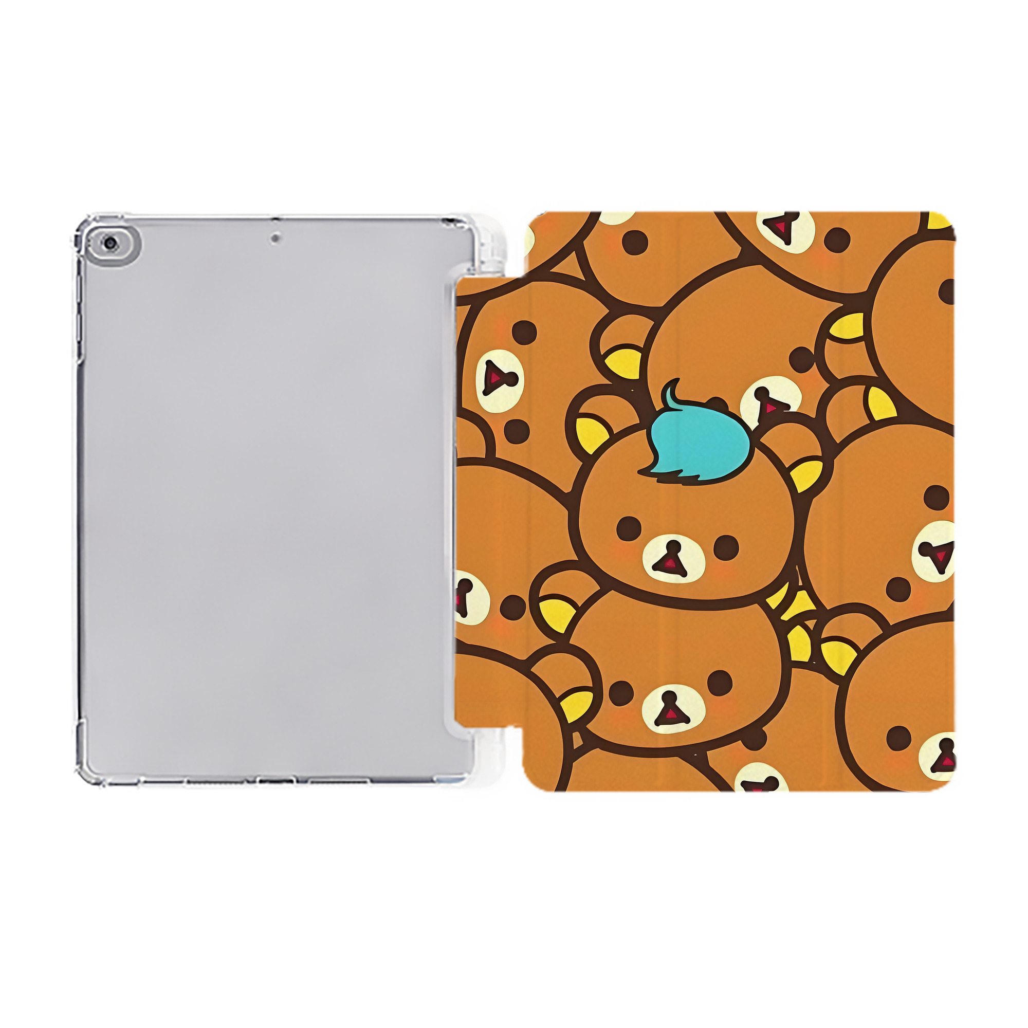（画像用） リラックマ リラックマ キイロイトリ Rilakkuma Korilakkuma Kiiroitori IPad ケース ペン収納付き 三つ折りスタンド PUレザー×シリコン 対応機種9.5/10.5/10.9インチ